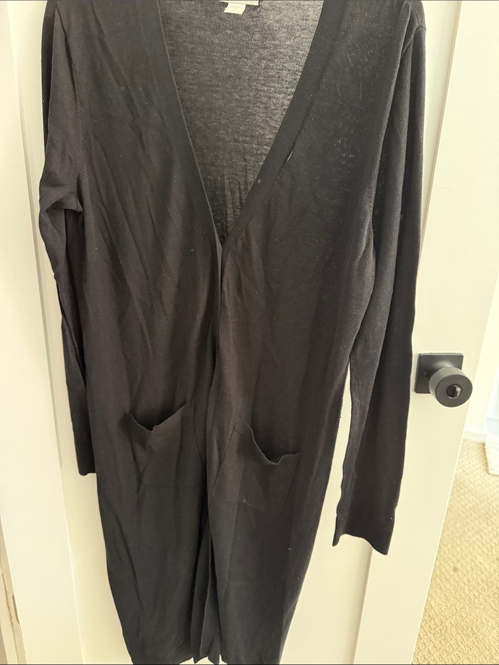 Garnet Hill Black duster Cardigan with Front Pockets L